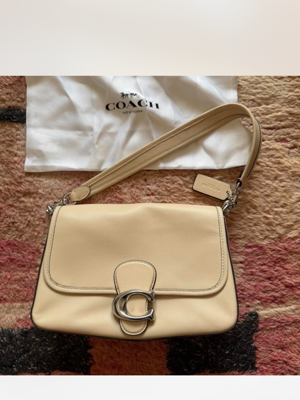Coach Cream Leather Shoulder Bag with Silver 'C' Hardware